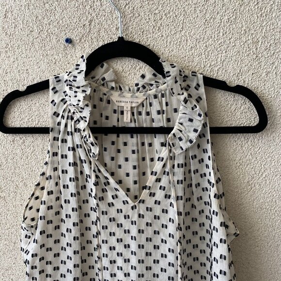 REBECCA TAYLOR Womens Blouse White Box Clip Dot Silk Ruffle Top Size 0 - Picture 4 of 11